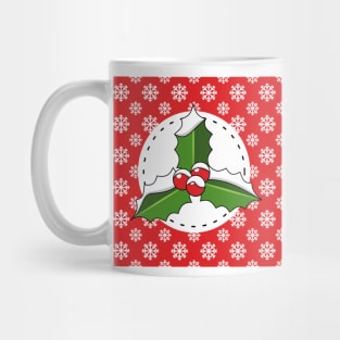 Holly Berry on Red White Snowflakes Pattern Mug